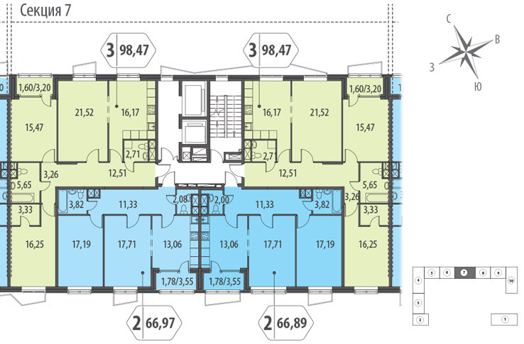 Двухкомнатная квартира 66.89 м²