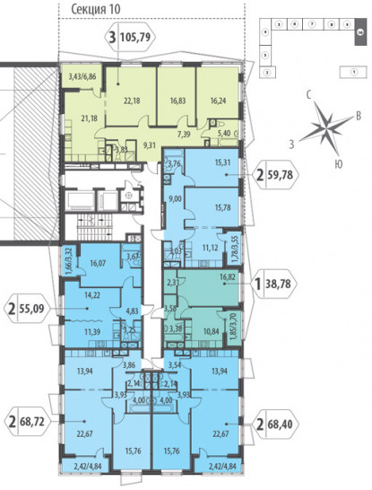 Однокомнатная квартира 38.78 м²