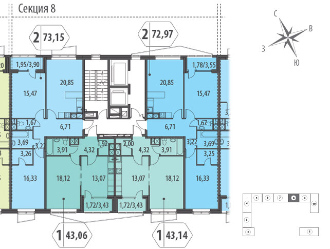 Двухкомнатная квартира 73.15 м²