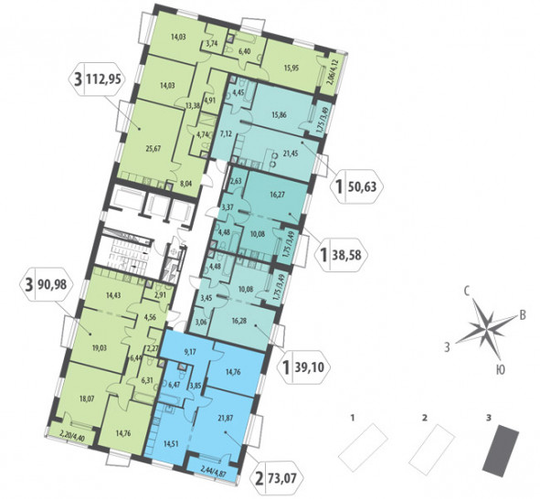 Трёхкомнатная квартира 112.95 м²