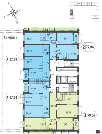Двухкомнатная квартира 67.64 м²