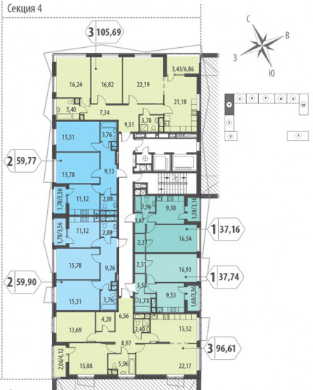 Двухкомнатная квартира 59.77 м²