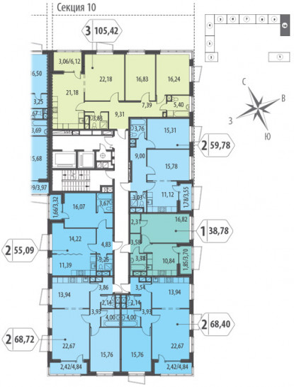 Двухкомнатная квартира 68.72 м²