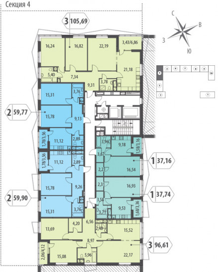 Двухкомнатная квартира 59.9 м²