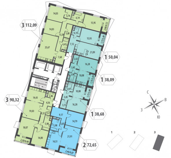 Трёхкомнатная квартира 112.09 м²