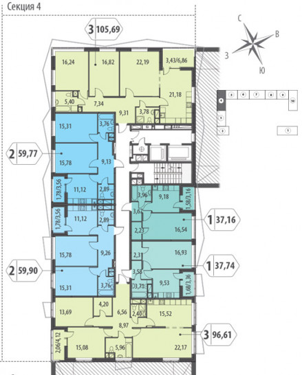 Двухкомнатная квартира 59.77 м²